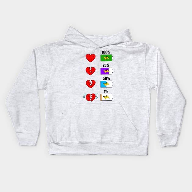 From Broken Heart to 100% in LOVE Heart Valentines Battery Tshirts Kids Hoodie by notsniwart